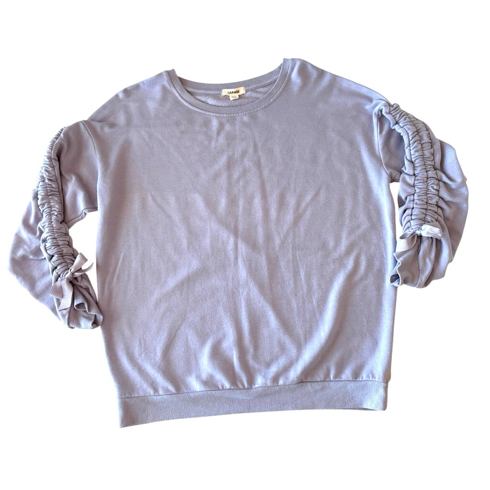 Garage Ruched Long Sleeve Crewneck Sweatshirt, Size Medium